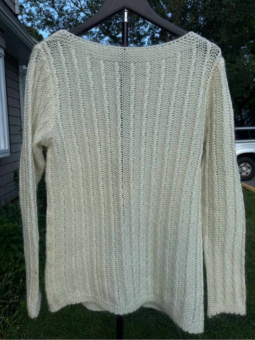Open-Weave Scoop Neck Sweater in Light Cream